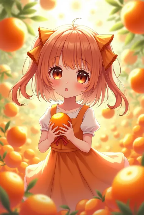 
anime art girl with tangerines ,  and, in principle, tangerine themes

