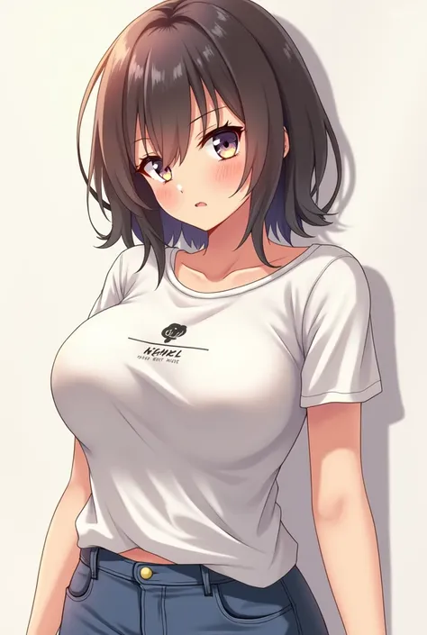 Anime girl with fat tits in tight t-shirt 