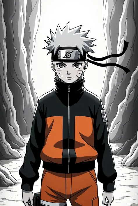 Create an image of Naruto Uzumaki in black/by white optical image