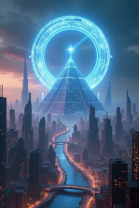 futuristic world,with Illuminati elements in 4k. Just lie about the scenery without people. Add an infinity symbol to the background 