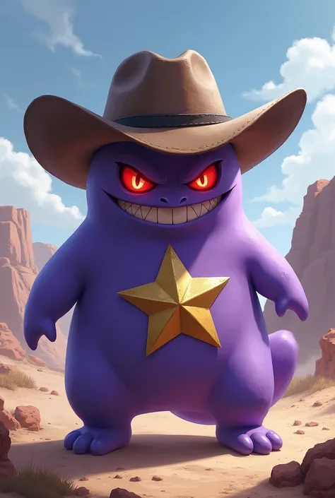 Gengar wearing cowboy hat and a sheriff star