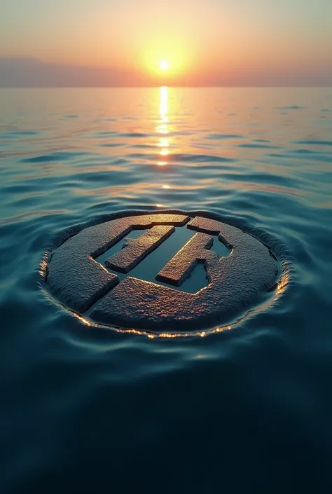 Create logo for Dj CA engraved on a circle sinking into the sea with a reflection of the sun