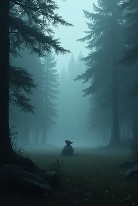 A mysterious forest
Dark with haze
A sack in the middle of the distance on a meadow
