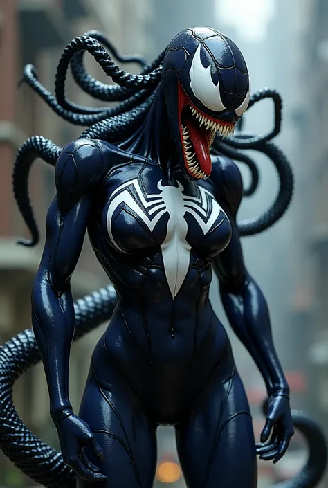  She Venom thicc with symbiote mask, animated, masturbating her titanic tits 
