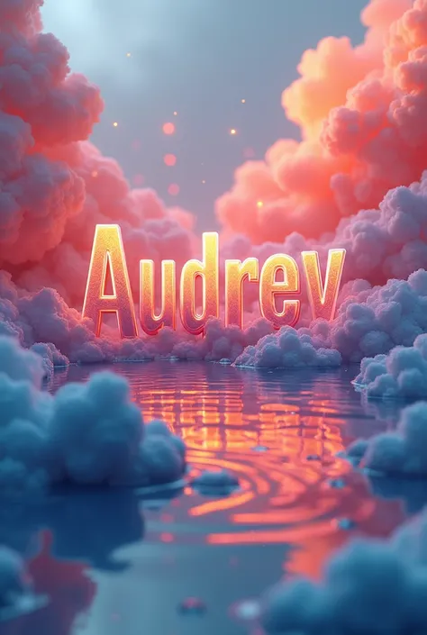 Stylish realistic 3d name "audrey "en nuages rouge dans la tête de leau fondante multicolores réaliste 3d de feu dartifice multicolores avec des ailes de canard sur le logo tiktok 