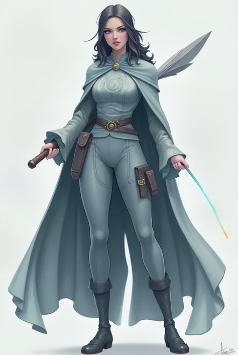 Design: A flowing, lightweight outfit with muted blues and grays, resembling storm clouds. Her cape is designed to ripple like wind currents.
Symbol: A swirling cyclone emblem on her chest.
Accessories: She carries a short staff, not as a weapon but as a c...