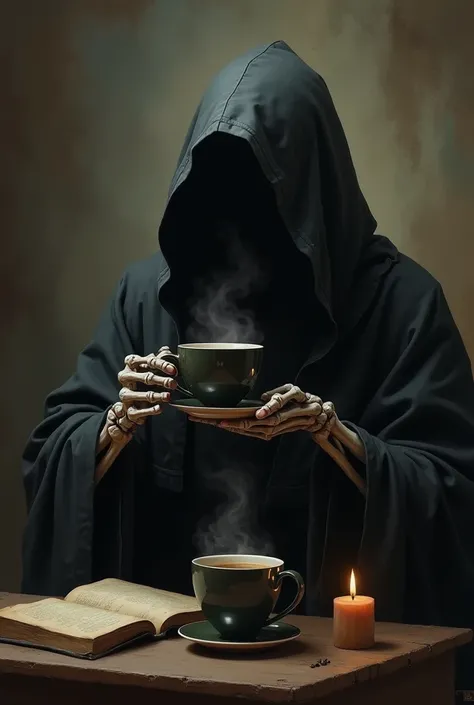 Death drinking coffee 