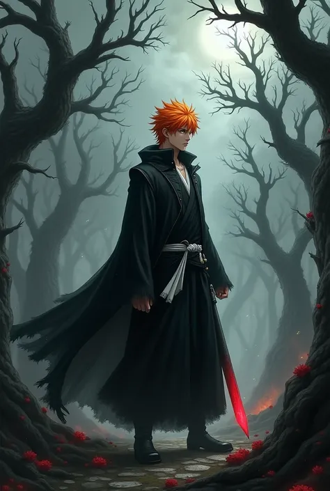 faça uma imagem de dark fantasy ichigo