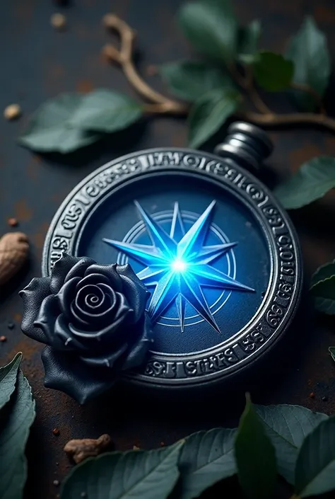 I want a compass that has a black rose on the outside on the lower left side and that on the upper right side has a blue 4-pointed star