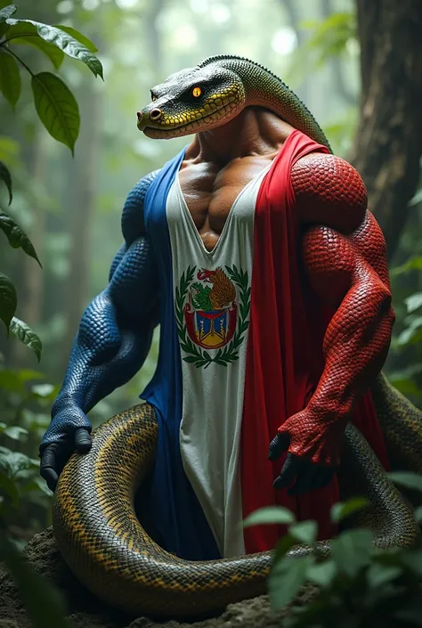 The muscular jungle boa fused with Inka Guerrero musculoso and her Peruvian flag 