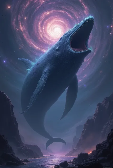 Cosmic whale lost in the universe in gothic art style 