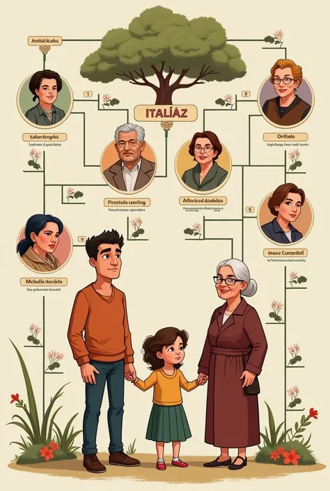 Make a family tree with the following information Hello! Good night, My name is Vianka Ibáñez. I will introduce you to my family. This is my father. His name is Amadeo Ibáñez. He is a physical education teacher.** He is very dedicated to his work and enjoy...