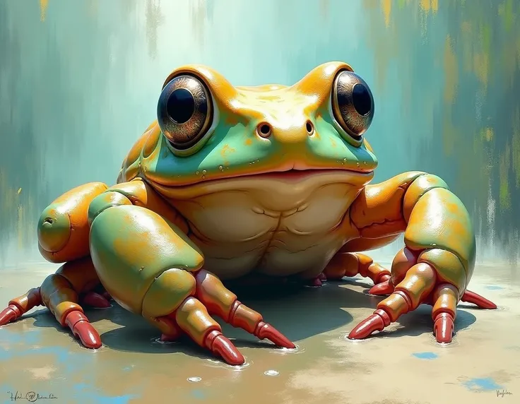  The Crab Frog is a fascinating hybrid creature ,  combining characteristics of a frog and a crab .  It has the head and body of a frog , with smooth and moist skin ,  but instead of frog hind legs ,  it has strong clamps and crab legs ,  ideal for moving ...