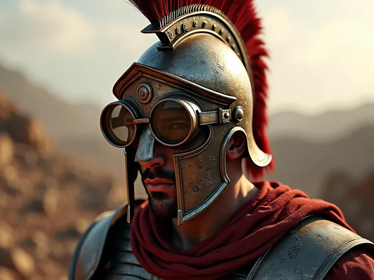 Only Spartan helmet with war glasses