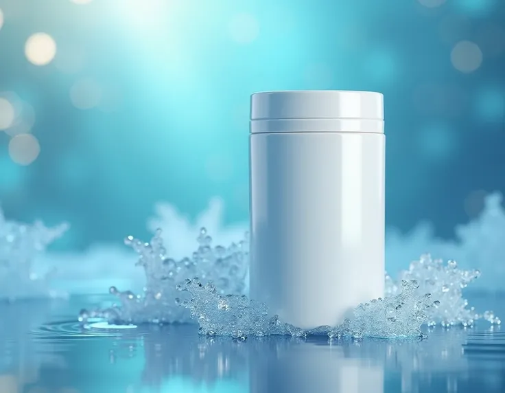 generates a product image of a hydrolyzed collagen , that has blue and silver colors ,  that relates to fish since it is the raw material of the product and relates to beauty.  ONLY 1 CONTAINER AND IT CANNOT HAVE ANY TYPE OF TEXT OR LOGOS