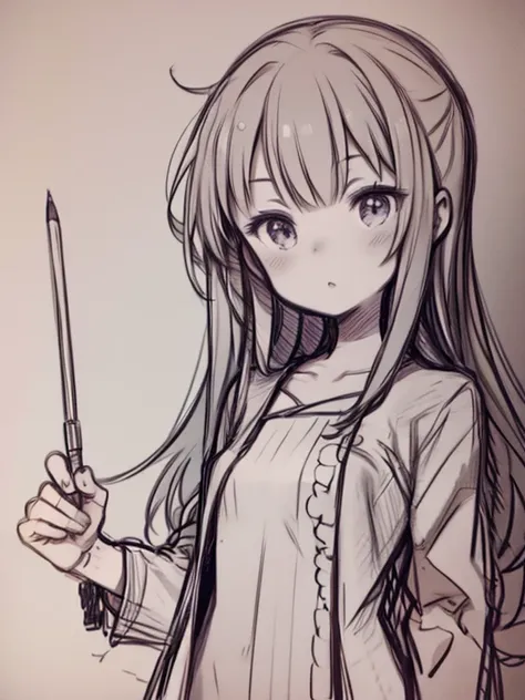  anime character、Simple sketch of an upright girl 、Pencil drawing、