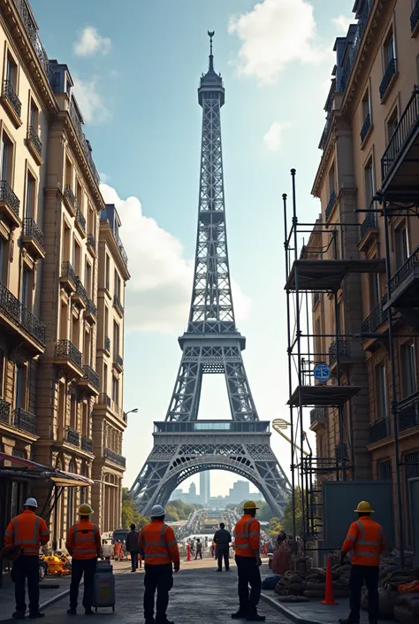 Construction site in an apartment overlooking the Eiffel Tower