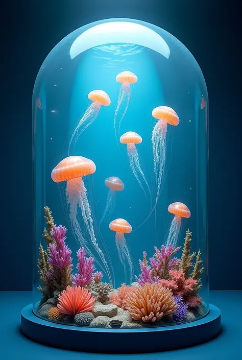  prompt :

 the blue sea spreading out in a glass dome 。
Among them、 beautiful colorful jellyfish drift 、
 and you can see vivid corals。
Keep in mind detailed descriptions 、
 while paying attention to scientific facts 、
 express them in impressive sentence...