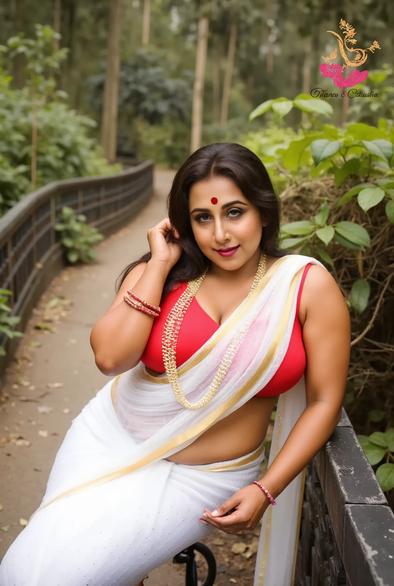 i am 40 year old plus size tall and big giant indian wife, looking like indian actress anushka shetty, wearing shining fully tra...