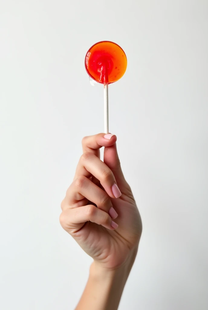 A 18 years old boy hand with lolypop in between his index finger and middle finger  
Just give front side of hand 
Without the boy 
Crab like a cigarette 
Without smoke and white background with any face just hand with lollipop 