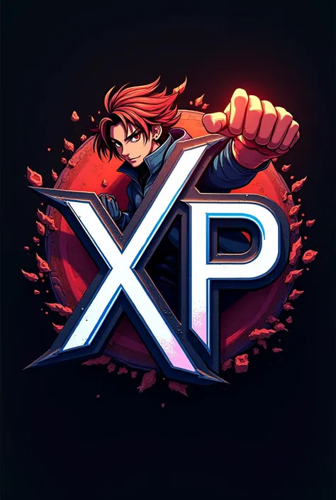 create a logo,  the name XP has to appear ,  an anime character in front of the name , The logo must be in high relief 