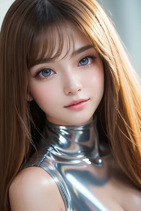   Latex Bodysuit  、Knee-high boots、face-closeup 、
Huge 、  long brown hair、  shiny  ,   oily skin  、    glowing skin  、Indoor competition pool、  white skin、Flying debris, Best Quality, Realistic,   very detailed, finely,  High image quality,  8k Dende wallp...