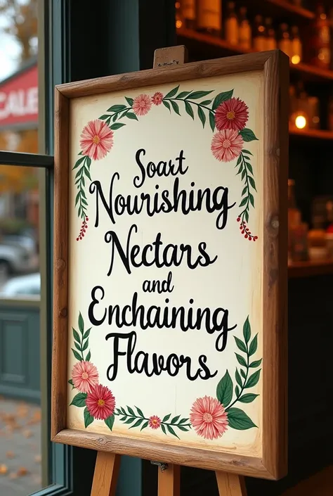 sign that says "Nectars that nourish ,  flavors that enchant." 