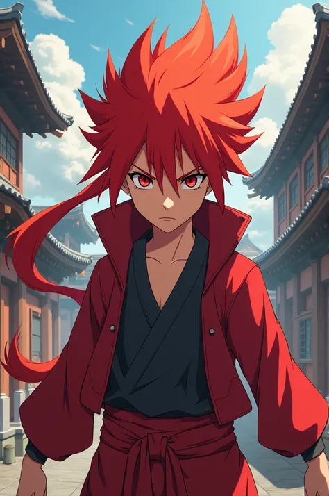 Draw a red-haired character in the style of the Naruto characters