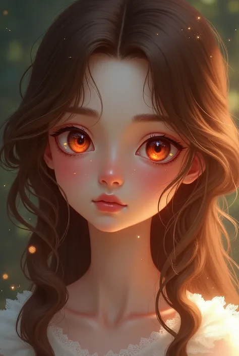  A young girl about  with a pale complexion, brown hair and reddish eyes ?  In the style of the Dragon Prince series ?
