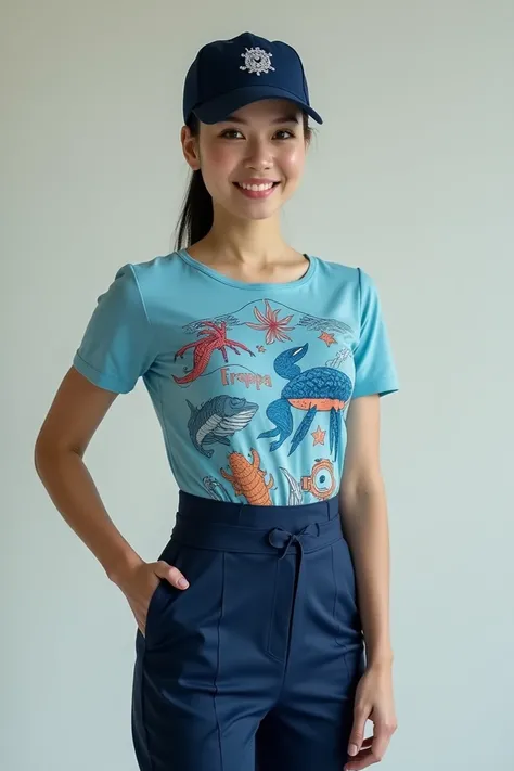 Womens uniform for a seafood restaurant with a t-shirt design with sports pants and derived from the island port dress using sea creatures and the color of the Mediterranean ocean.
He should wear a uniform, it should be formal, modern, he should also have ...