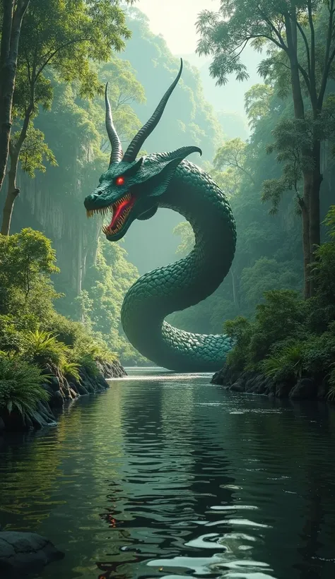 The Boitatá is described as a giant horned serpent that meanders through the Amazon rainforest and rivers..