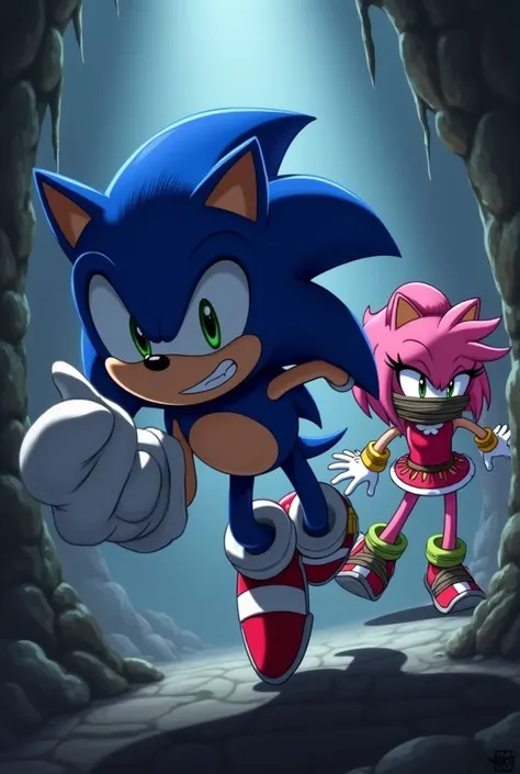 Sonic saving Amy while Amy still being gagged.