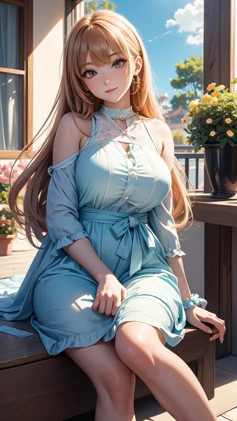 8k ⒉5D Real Anime Girl Style, A Beautiful Mother, A Beautiful , A Beautiful Mother Sitting With A Cute Baby in the House, A Close Body Picture of A Beautiful Girl Sitting By An Open Terrace Window With Warm Sunlight All Over Her Body