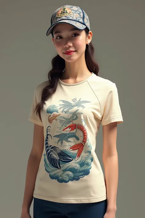 Womens uniform for a seafood restaurant with a sporty almond t-shirt design and derived from port clothing using sea and ocean creatures in the clothing design.
He should be wearing a uniform, formal, modern fashion, the color of the ocean, an island, and ...