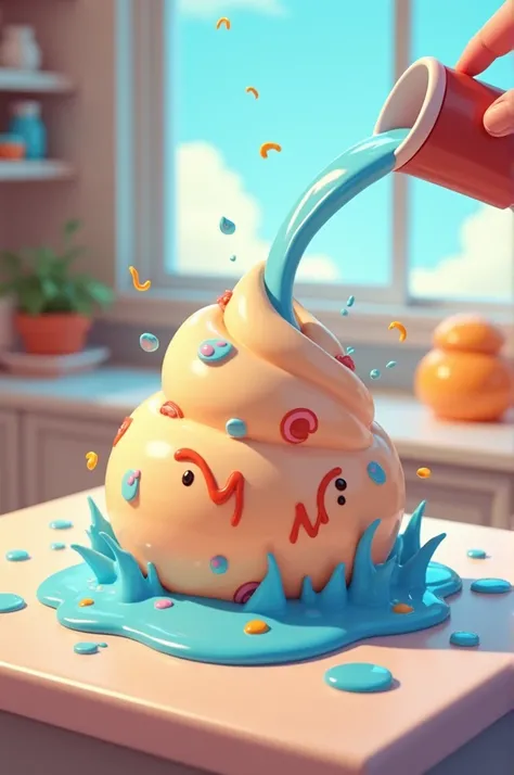 create a cartoon when boiling water is added to the soap cake 