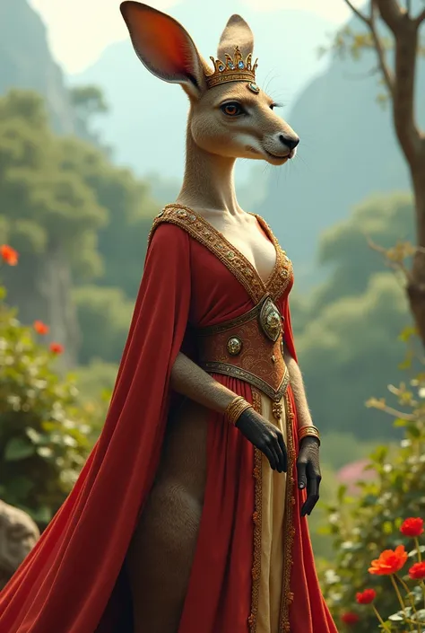 Kangaroo Reyna with her crown and queens dress, With curves and a good butt