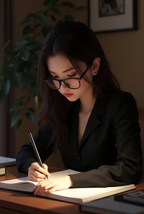  Images
-Lua doing her homework 
: dark brown eyes,long brown hair,tall and pretty ,  lenses black clothing 