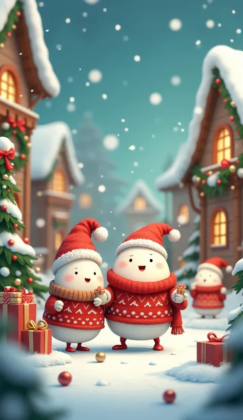  the world of eggs，Christmas atmosphere ，Cartoon， high quality