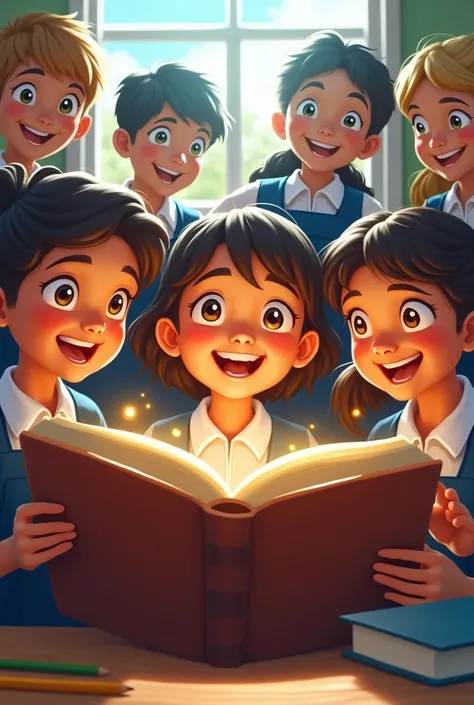  Elementary school students Happy ren on a big book , future professionals in the country . That it has the name of the school Enma Calle Vergara.