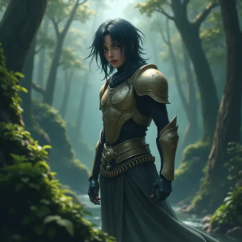 Prompt : create for me a character with black hair and white eyes a celestial warrior with celestial armor landing in the living land full of beautiful forests and lush rivers realistc
  Negative Prompt : blur,Disfigured,ugly,low resolution