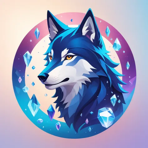 simple, chill, Logo symbol, face profile, 8 k, wolf, crystals,  logo symbol floating in a circle