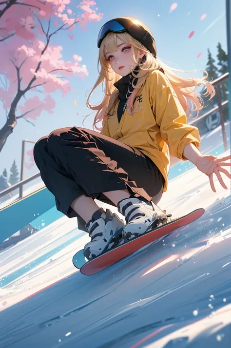 kitagawa marin, (red eyes), (Blonde hair), 
(((A girl is snowboarding down a slope:1.2))), 
1 girl, Attractive woman, Sexy and beautiful woman, Celebrity Women, Clear skin, Small face, (((slender))), Whitening, 
long hair, curvy hair, wave hair, sexy choke...