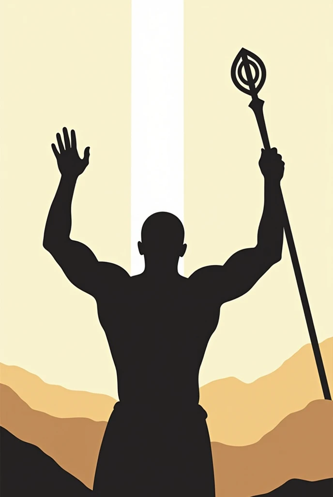 Logo of a man raising both hands to the sky and holding a thin wooden stick in one hand and giving us his back 