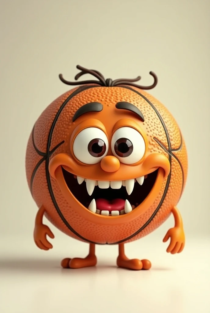 Basketball ball with eyes , Vampire teeth with arms in the ball and in a cute cartoon with a headband 