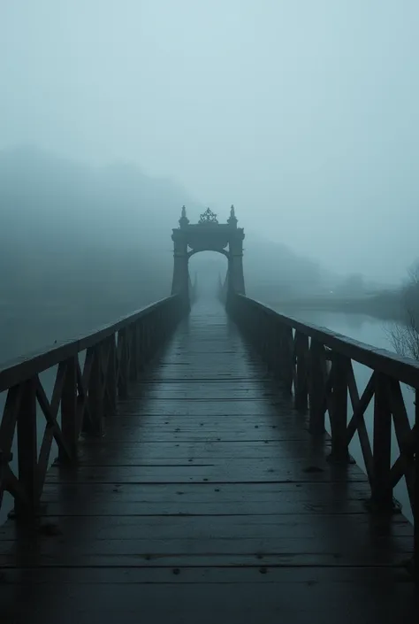 old bridge that looks like its about to fall apart, dark and eerie atmosphere shrouded in thick fog, foggy filter effects, contrasts of light and shadow, 2.5D, artistic photography, hyper realistic, digital graphic CG, BREAK ultra detailed, absolutely reso...