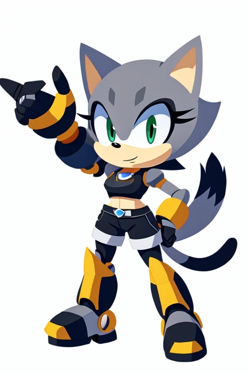 Female Mecha Grey Cat wearing Black shorts sonic style 