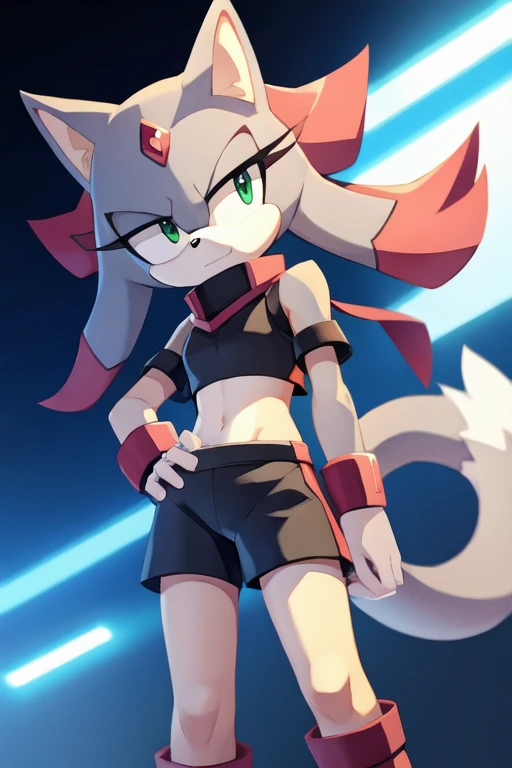 Female Tokusaku Anime Grey Cat wearing Black shorts sonic style 