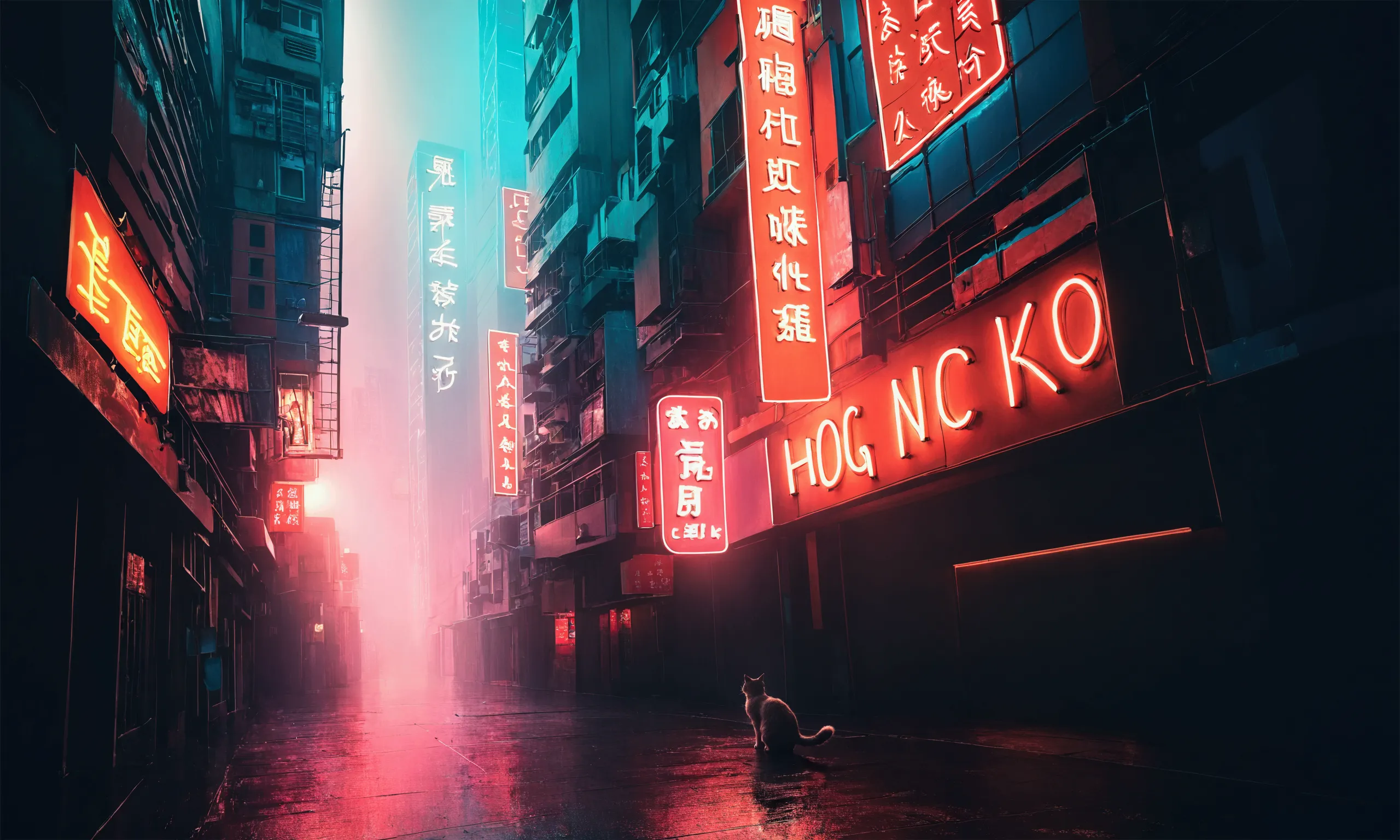 (snapshot:1.3) photo. of beautiful hong kong neon city. realistic photos.(lively cute furry (cat:1.3) people). night (entertainm...