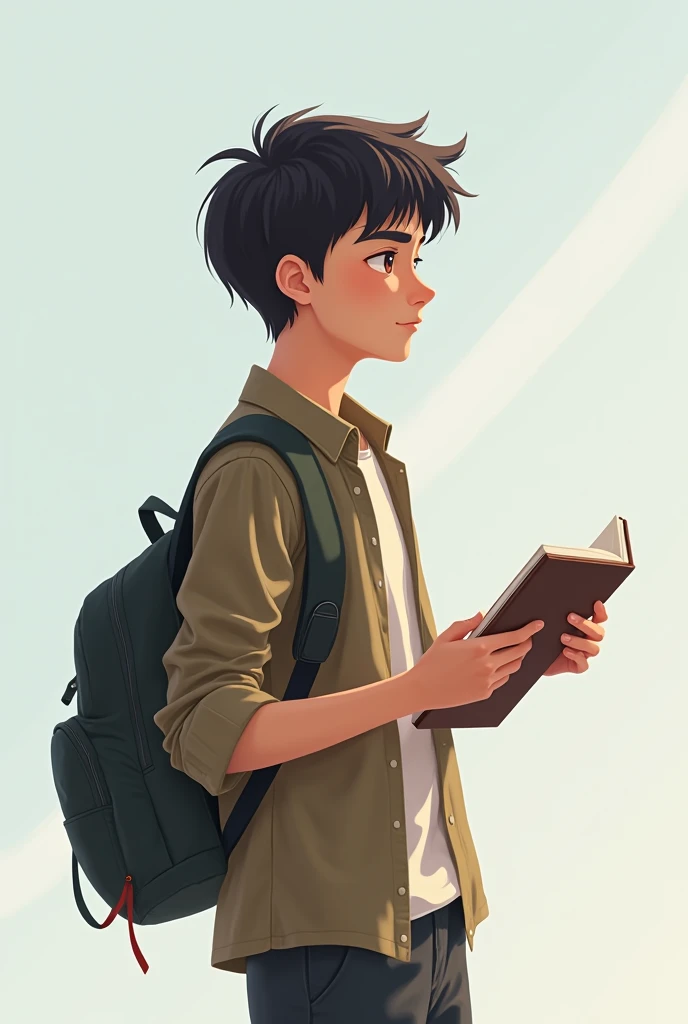 An English student with a notebook in his hand and with a background of nothing, that is, a transparent background and not a background that is from an English classroom and such that it matches the environment, no