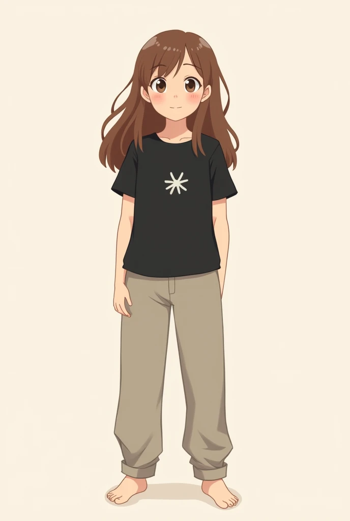 Kawaii 
 pants, Simple An asterisk shirt black, Brown hair, 